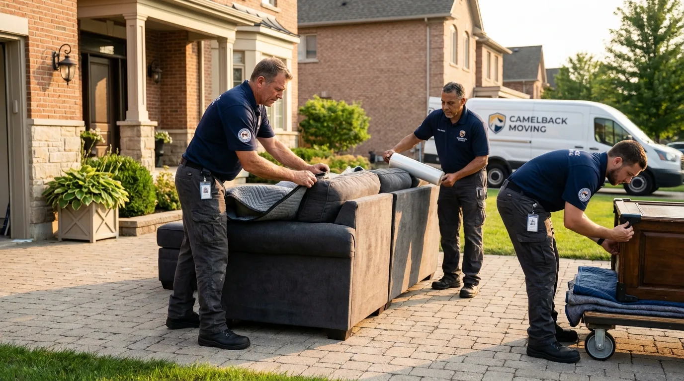 Large estate moving crew wrapping furniture in Coupeville, WA